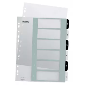 Leitz index Printable PP A4+ 1-6 WOW wit/zwart, numeriek tabregister, polypropyleen (PP), zwart, wit, A4 maxi, 245 mm, 305 mm