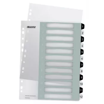 Leitz index Printable PP A4+ 1-12 WOW wit/zwart, numeriek tabregister, polypropyleen (PP), zwart, wit, A4 maxi, 245 mm, 305 mm
