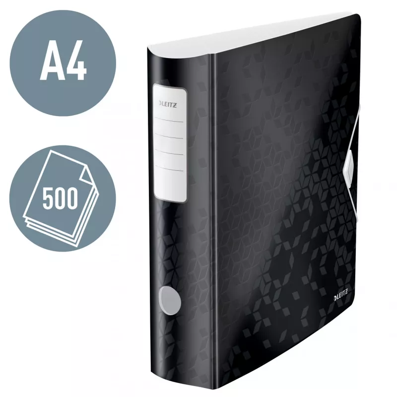 Leitz hefboomordner Active PP WOW A4/80 mm, A4, D-ring, opbergen, polyfoam, zwart, 500 vel