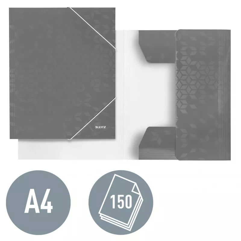 Leitz 3-vlapsmap WOW Card/POB A4, vlapsmap, A4, polypropyleen (PP), zwart, 150 vel, elastiek