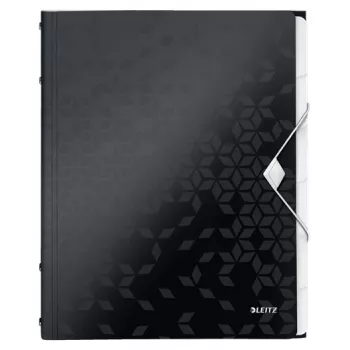 Leitz tabbladenboek WOW PP 6 tabs, gewone ordner, A4, polypropyleen (PP), zwart, glanzend, 200 vel