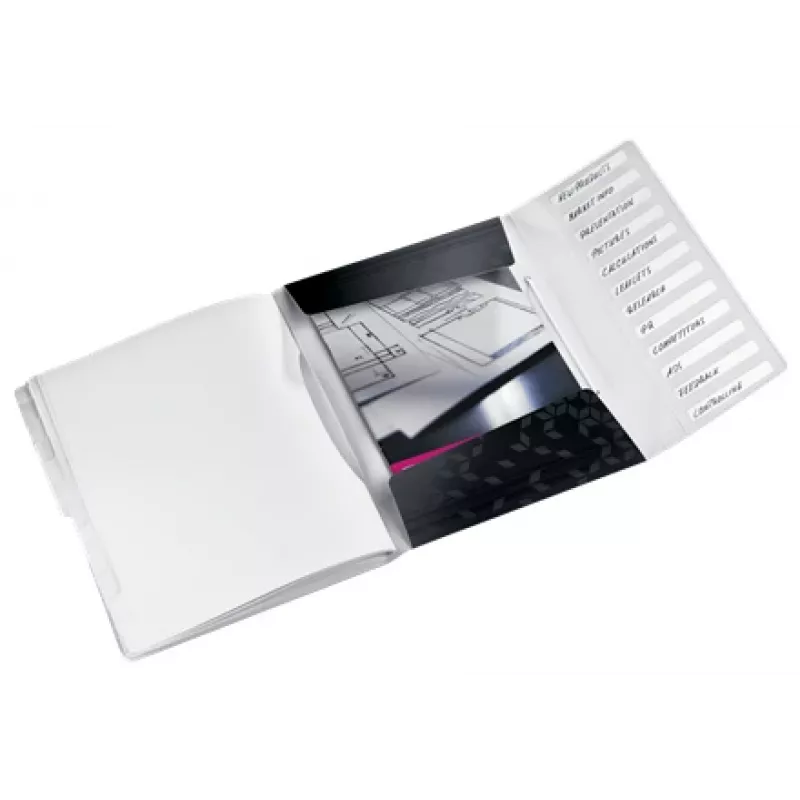 Leitz scheidingsboek WOW PP 12 tabs, conventionele ordner, A4, polypropyleen (PP), zwart, glanzend, 200 vel