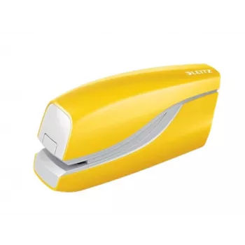 Leitz nietmachine op batterij WOW 5566, 10 vel, voor, 1 cm, kunststof, geel, batterij