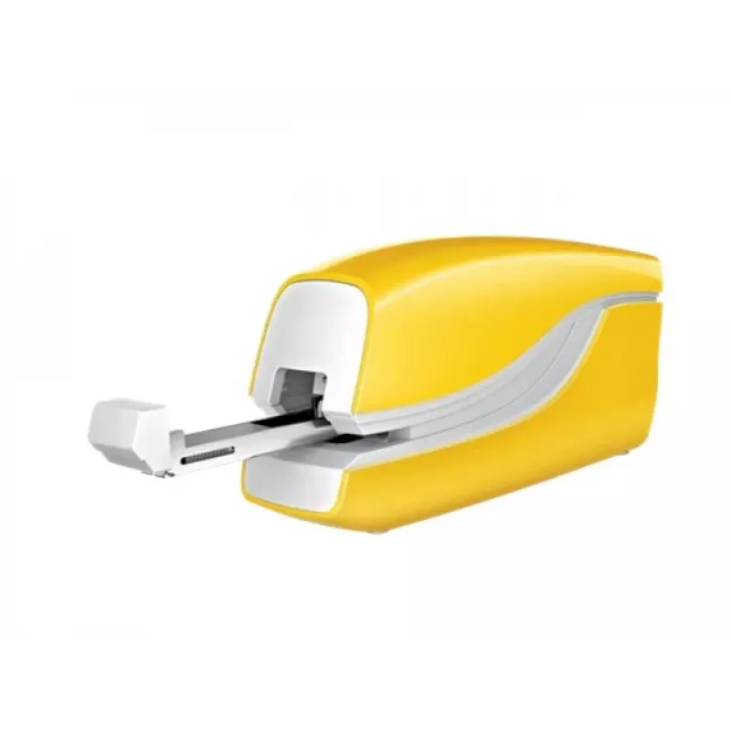 Leitz nietmachine op batterij WOW 5566, 10 vel, voor, 1 cm, kunststof, geel, batterij