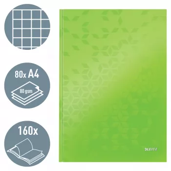 Leitz notebook WOW A4 geruit met hardcover 90 g/m², 80 vel, dessin, groen, A4, 80 vel, 80 g/m², geruit papier