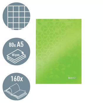 Leitz WOW notitieboek A5 geruit met hardcover, dessin, groen, A5, 80 vel, 80 g/m², geruit