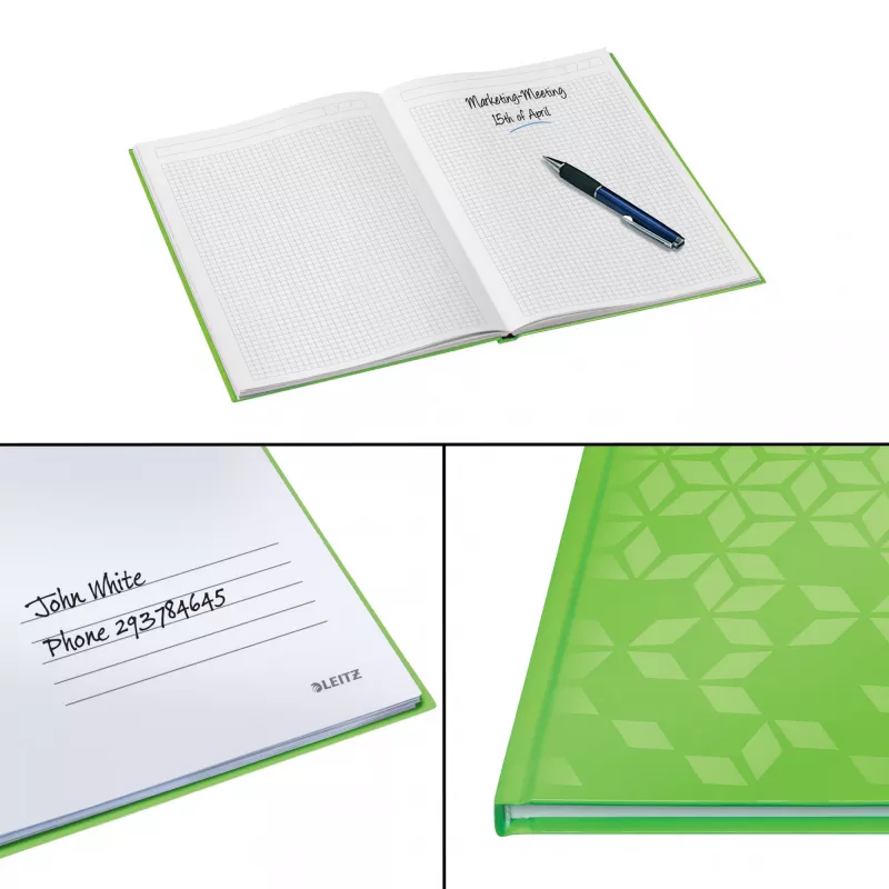 Leitz WOW notitieboek A5 geruit met hardcover, dessin, groen, A5, 80 vel, 80 g/m², geruit
