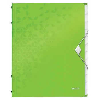Leitz WOW PP tabbladenboek, 12 vakken, A4, polypropyleen (PP), groen, 200 vel, 80 g/m², 265 mm
