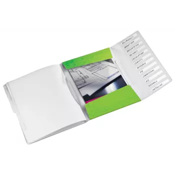 Leitz WOW PP tabbladenboek, 12 vakken, A4, polypropyleen (PP), groen, 200 vel, 80 g/m², 265 mm