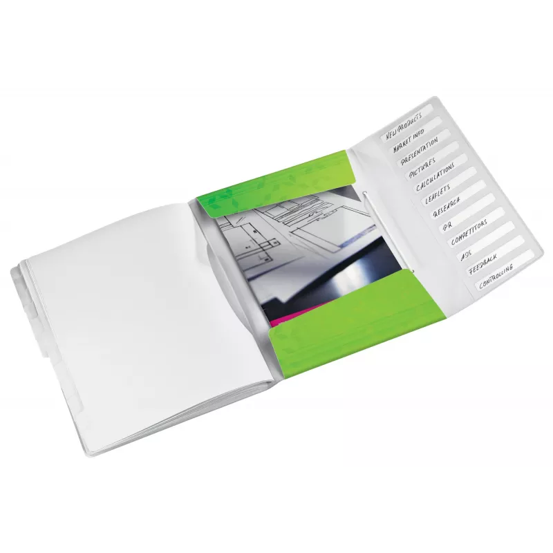 Leitz WOW PP tabbladenboek, 12 vakken, A4, polypropyleen (PP), groen, 200 vel, 80 g/m², 265 mm