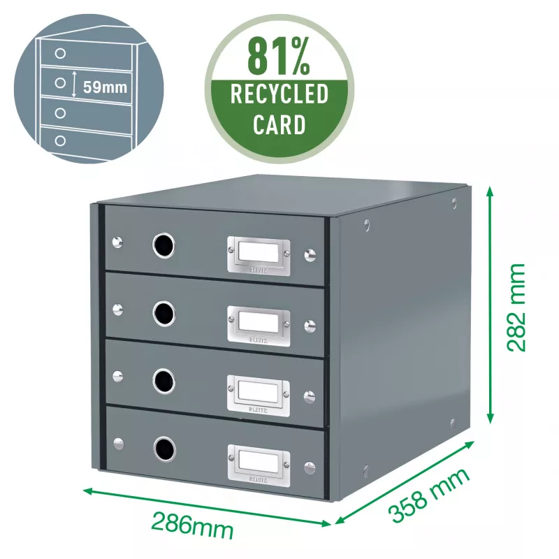 Leitz Click & Store WOW ladekast (4 laden), groen, karton, 286 mm, 356 mm, 282 mm