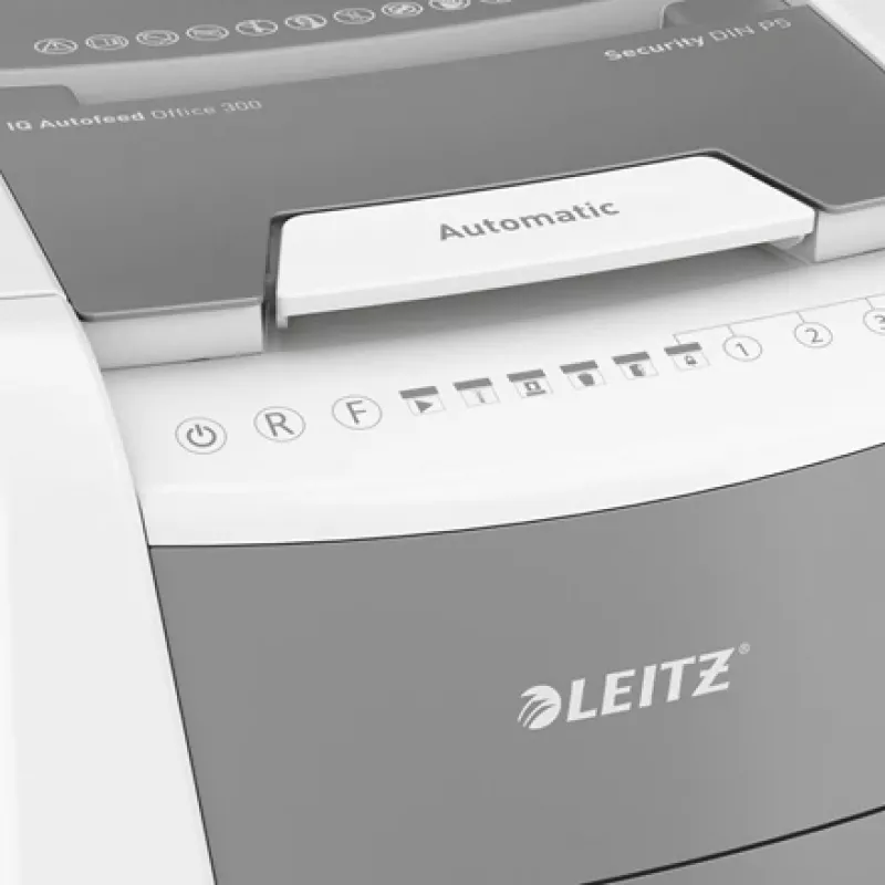 Leitz IQ Autofeed Office 300 papiervernietiger P5, microsnede, 22 cm, 2 x 15 mm, 60 L, 700 vel, 55 dB