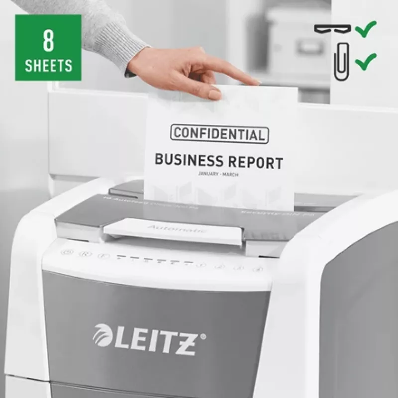 Leitz IQ Autofeed Office 300 papiervernietiger P5, microsnede, 22 cm, 2 x 15 mm, 60 L, 700 vel, 55 dB