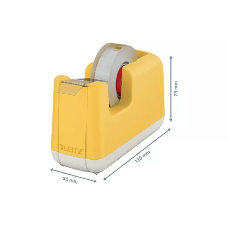 Leitz Cosy tafelafroller, 1,9 cm, 33 m, acrylonitril-butadieen-styreen (ABS), geel, 75 mm, 56 mm