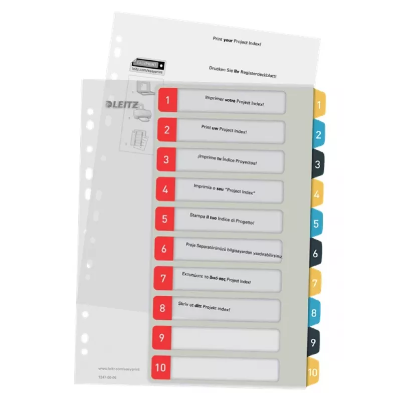 Leitz Cosy 1-10 bedrukbaar register, PP, numeriek tabregister, polypropyleen (PP), staand, A4 maxi, 245 mm, 305 mm
