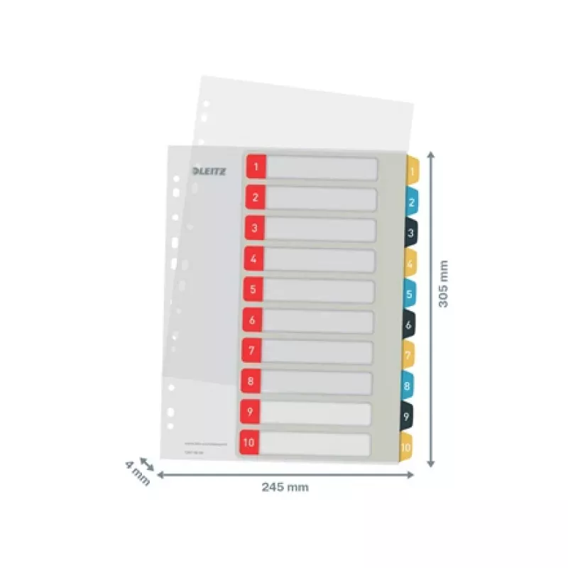 Leitz Cosy 1-10 bedrukbaar register, PP, numeriek tabregister, polypropyleen (PP), staand, A4 maxi, 245 mm, 305 mm