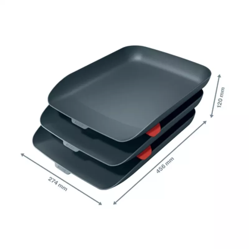 Leitz Cosy briefbak, set van 3 stuks, polystyreen (PS), zwart, A4, A4, 274 mm, 456 mm