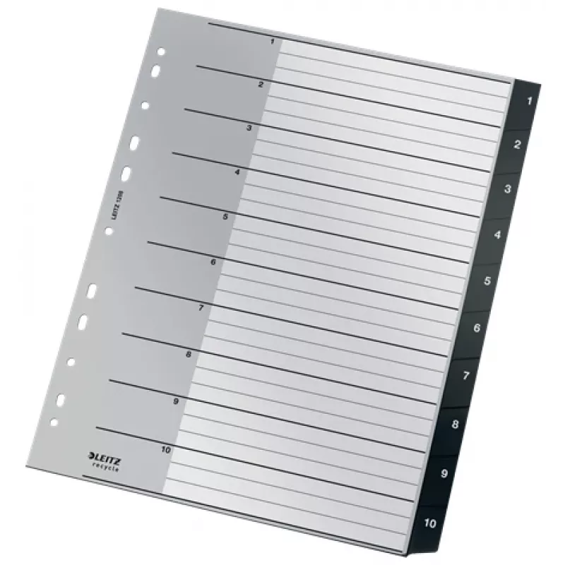 Leitz Recycle index, PP, extra breed, numeriek register, polypropyleen (PP), zwart, wit, staand, A4 maxi, 160 g/m²