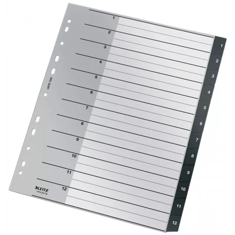 Leitz Recycle index, PP, extra breed, numeriek register, polypropyleen (PP), zwart, wit, staand, A4 maxi, 160 g/m²