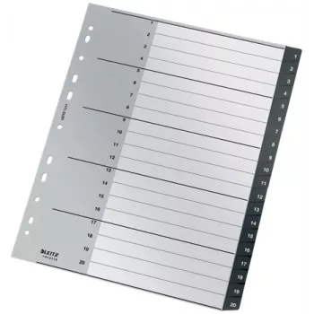 Leitz Recycle index, PP, extra breed, numeriek tabregister, polypropyleen (PP), zwart, wit, A4 maxi, 160 g/m², 238 mm