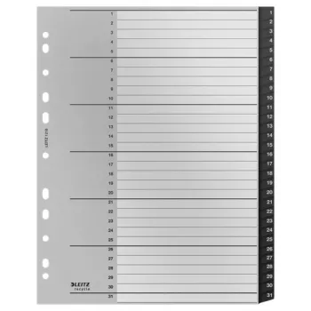 Leitz Recycle index, PP, extra breed, numeriek tabregister, polypropyleen (PP), zwart, wit, staand, A4 maxi, 160 g/m²