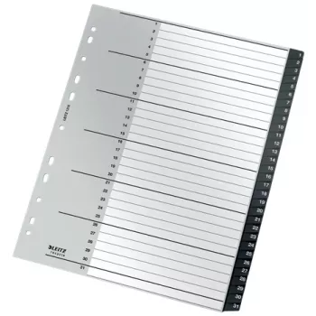Leitz Recycle index, PP, extra breed, numeriek tabregister, polypropyleen (PP), zwart, wit, staand, A4 maxi, 160 g/m²