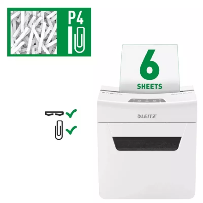 Leitz IQ Protect Premium papierversnipperaar 6X P4, 4 x 40 mm, 10 L, 100 vel, 55 dB, touch, 6 vel
