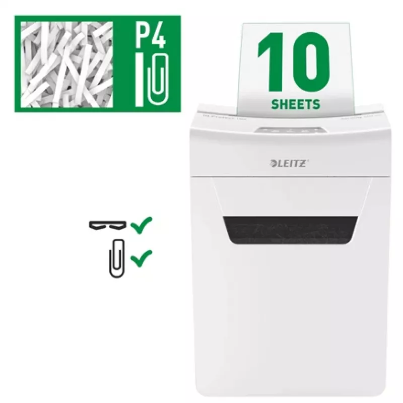 Leitz IQ Protect Premium papierversnipperaar 10X P4, 4 x 40 mm, 18 L, 150 vel, 55 dB, touch, 10 vel