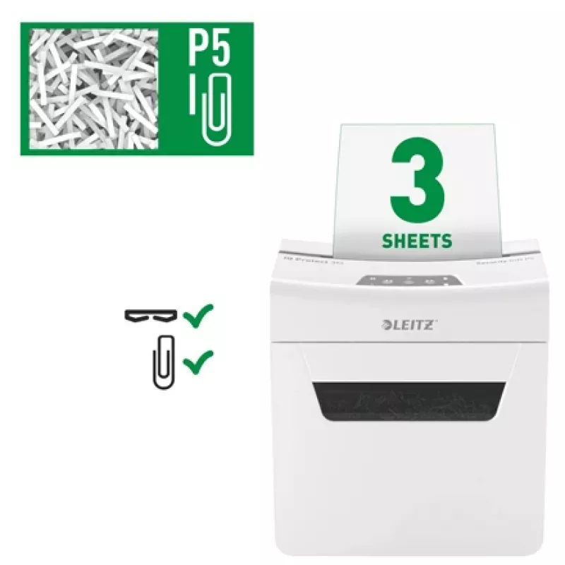 Leitz IQ Protect Premium papierversnipperaar 3M P5, microsnede, 2 x 15 mm, 10 L, 125 vel, 55 dB, touch