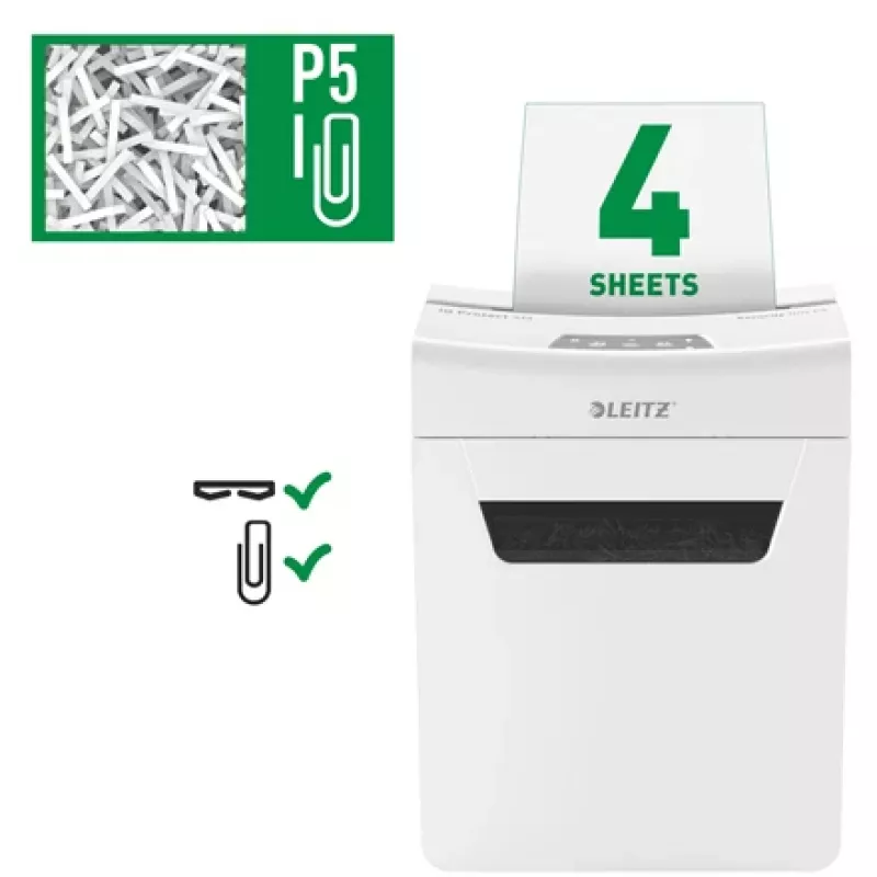 Leitz IQ Protect Premium papierversnipperaar 4M P5, microsnede, 2 x 15 mm, 14 L, 150 vel, 55 dB, touch