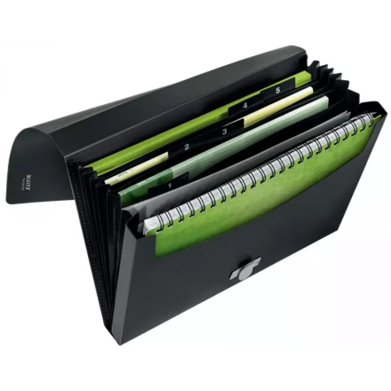 Leitz Recycle uitschuifbare concertinamap, handtekeningenmap, A4, polypropyleen (PP), zwart, glanzend, 250 vel