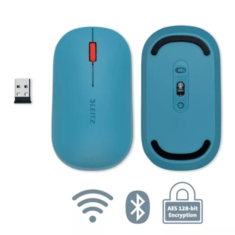 Leitz Cosy draadloze muis, dubbelhandig, RF Wireless + Bluetooth, 4000 DPI, blauw
