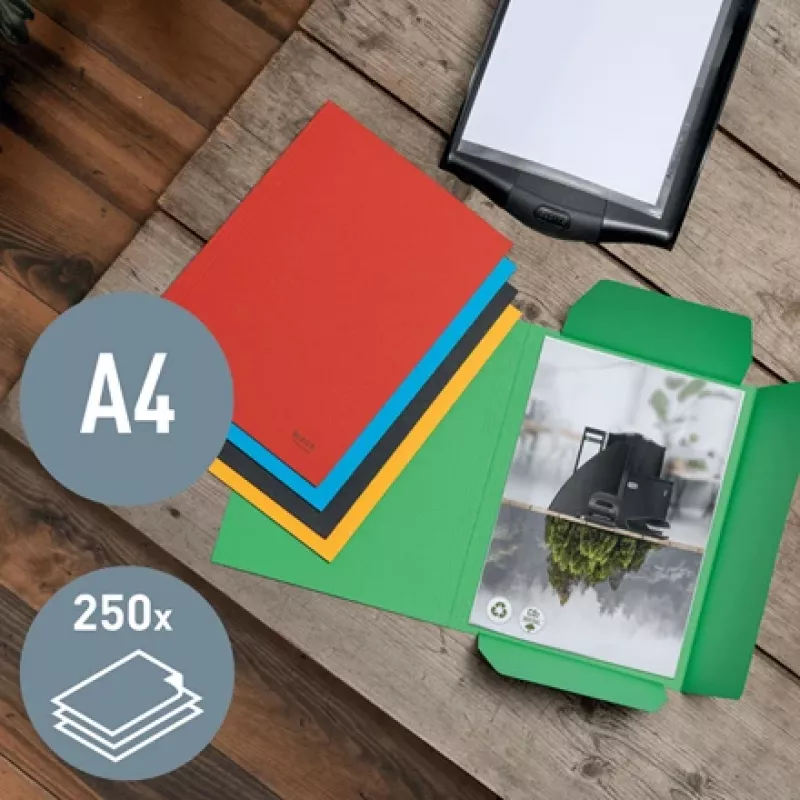Leitz Recycle kartonnen 3-vouwmap, conventionele ordner, A4, karton, rood, 250 blad, 80 g/m²