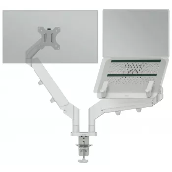 Leitz Ergo ruimtebesparende dual monitor- & laptoparm, klem/bureau-doorvoer, 9 kg, 33 cm (13 inch), 81,3 cm (32 inch), 100 x 100 mm, grijs