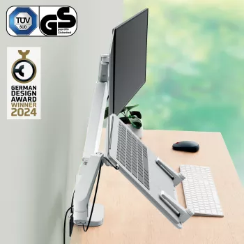 Leitz Ergo ruimtebesparende dual monitor- & laptoparm, klem/bureau-doorvoer, 9 kg, 33 cm (13 inch), 81,3 cm (32 inch), 100 x 100 mm, grijs