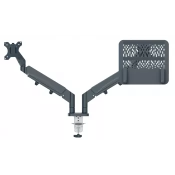 Leitz Ergo ruimtebesparende dual-monitor- & laptoparm, klem/bureau-doorvoer, 18 kg, 43,2 cm (17 inch), 81,3 cm (32 inch), 100 x 100 mm, donkergrijs