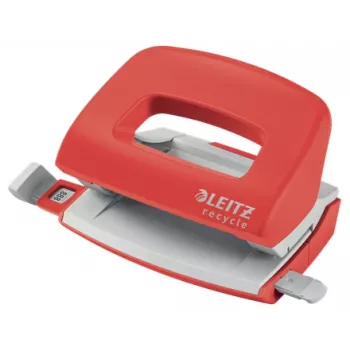 Leitz NeXXt Recycle mini perforator, 10 vel, rood, kunststof, 8 cm, 5,5 mm, A4, A5, A6, folio, US-quart, 8 x 8 x 8 cm