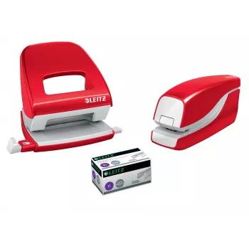 Leitz op batterijen werkende nietmachine WOW 5566, 10 vel, standaard clinch, 1 cm, kunststof, rood, batterij
