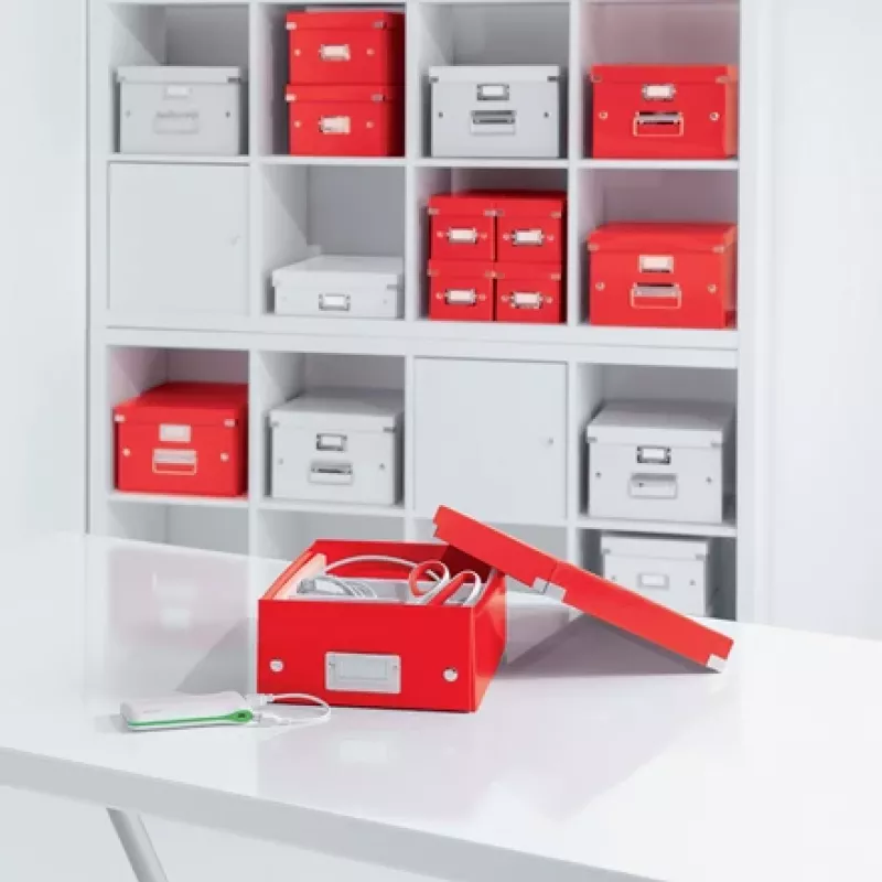 Leitz Click & Store WOW kleine opbergbox, opbergbox, rood, rechthoekig, karton, monochroom, binnen