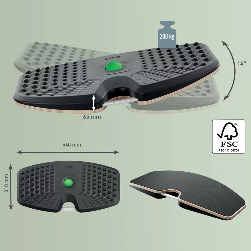 Leitz Ergo Active balance board, balance board, donkergrijs, 200 kg, -14 - 14°, 540 mm, 310 mm