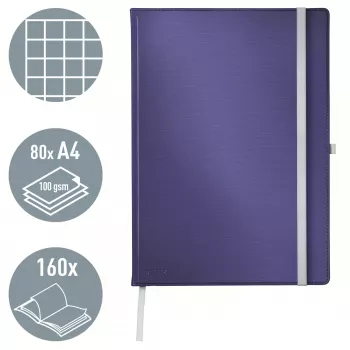 Leitz Style notitieboek A4 geruit met hardcover, monochroom, blauw, A4, 80 vel, 100 g/m², geruit papier