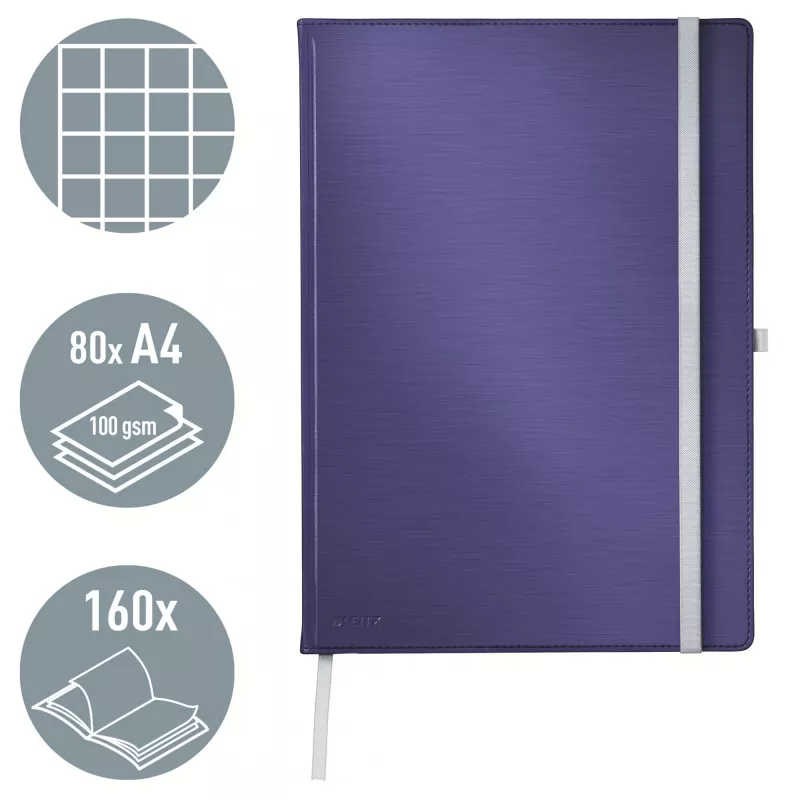 Leitz Style notitieboek A4 geruit met hardcover, monochroom, blauw, A4, 80 vel, 100 g/m², geruit papier