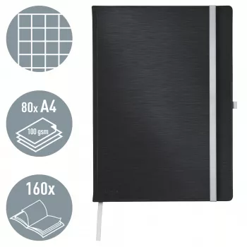 Leitz Style notitieboek A4 geruit met hardcover, monochroom, zwart, A4, 80 vel, 100 g/m², geruit papier
