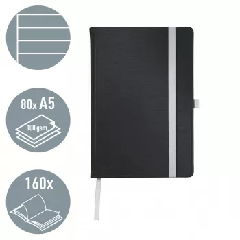 Leitz Style notitieboek A5 gelinieerd met hardcover, effen, zwart, A5, 80 vel, 100 g/m², gelinieerd papier