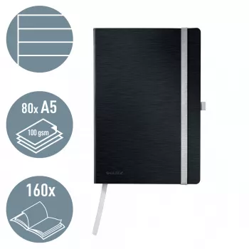 Leitz Style notitieboek A5 gelinieerd met softcover, monochroom, zwart, A5, 80 vel, 100 g/m², gelinieerd papier
