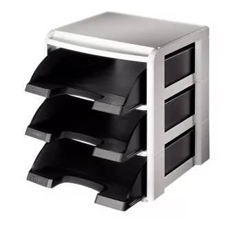 Leitz briefbak Rack Plus 3 vakken, kunststof, zwart, A4, A4, 3 laden, brief