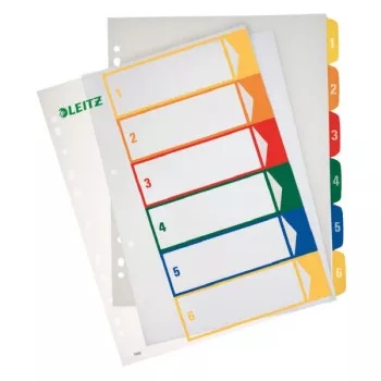 Leitz PC-bedrukbare index, PP, extra breed, numeriek tabregister, polypropyleen (PP), blauw, groen, oranje, rood, geel, 245 mm, 2 mm, 305 mm