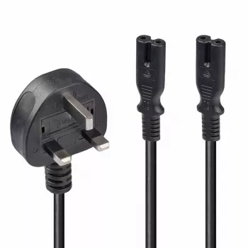 Lindy 2,5 m UK-stekker type G naar 2x IEC C7 splitter-verlengkabel, zwart