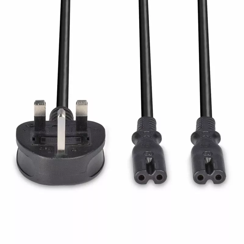 Lindy 2,5 m UK-stekker type G naar 2x IEC C7 splitter-verlengkabel, zwart