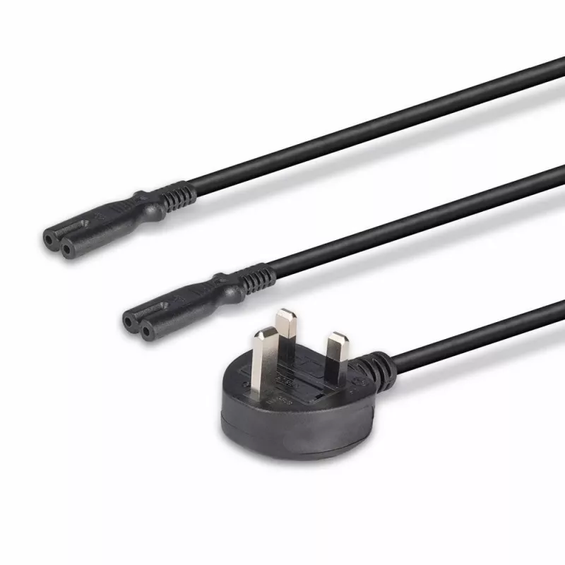 Lindy 2,5 m UK-stekker type G naar 2x IEC C7 splitter-verlengkabel, zwart